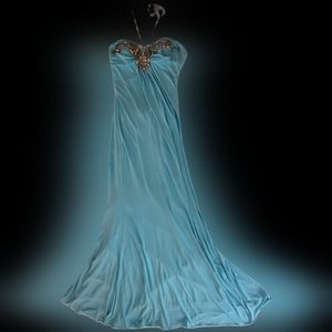 Torquoise Prom Gown Crystal Trim. Junior Med. Strapless or Tie. By Seduction